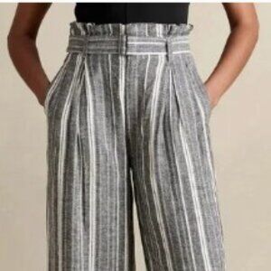 Banana Republic Black and White Linen-blend Wide-Leg Pants SZ 4 - NWT